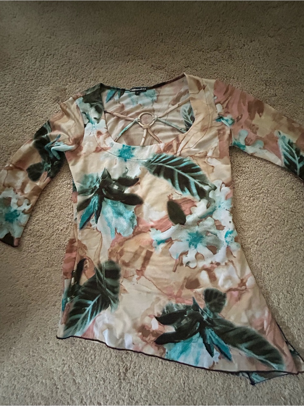mandee Floral Scoop Neck Tunic in Teal, Beige & Brown